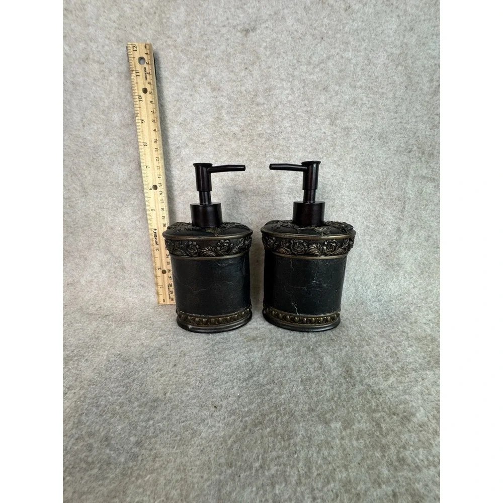 BRONZE,BROWN RESIN PUMP,BATHROOM SOAP+LOTION DISPENSER Set Of‎ 2